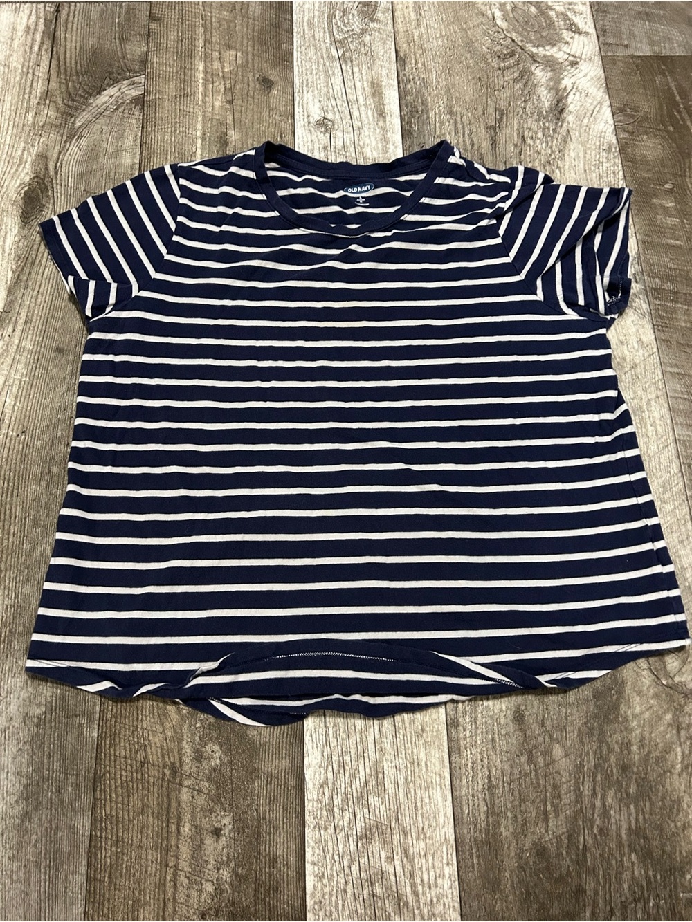 Old Navy Navy and White Striped Short Sleeve Tee